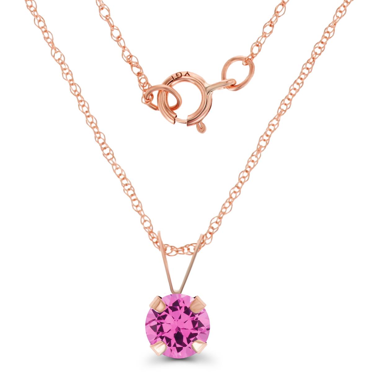 14K Rose Gold 5mm Round Cr Pink Sapphire 18" Rope Chain Necklace