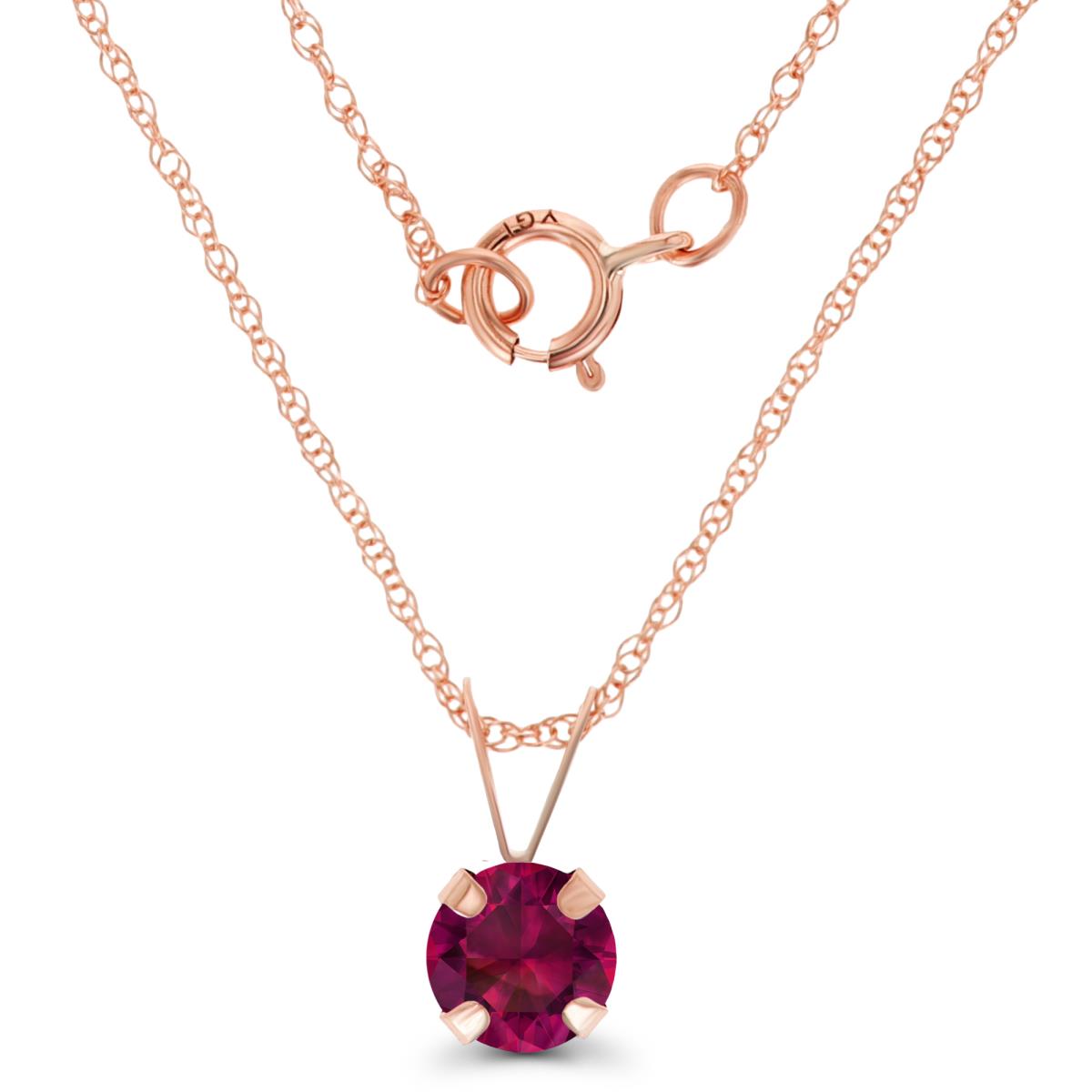 14K Rose Gold 5mm Round Cr Ruby 18" Rope Chain Necklace
