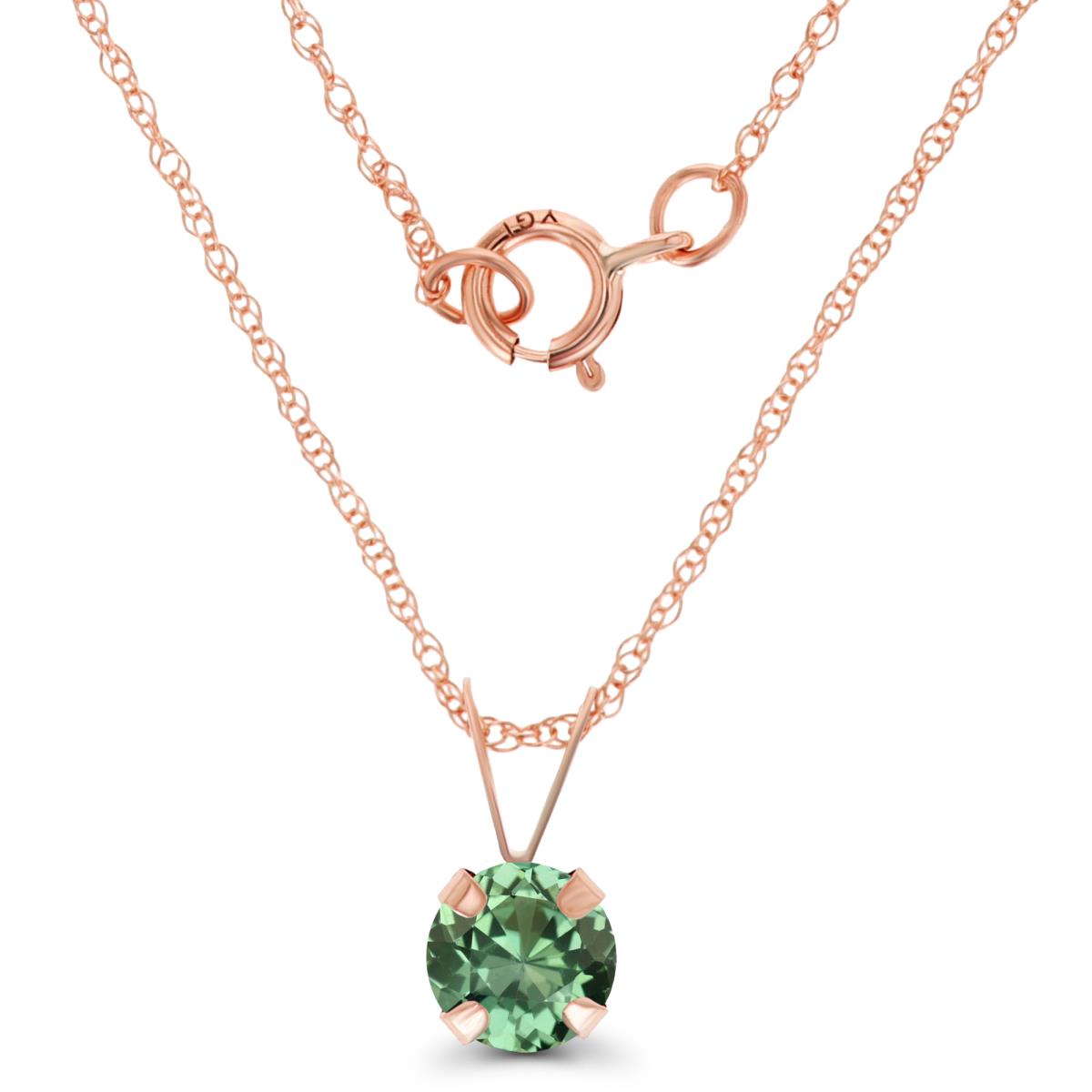 14K Rose Gold 5mm Round Cr Green Sapphire 18" Rope Chain Necklace