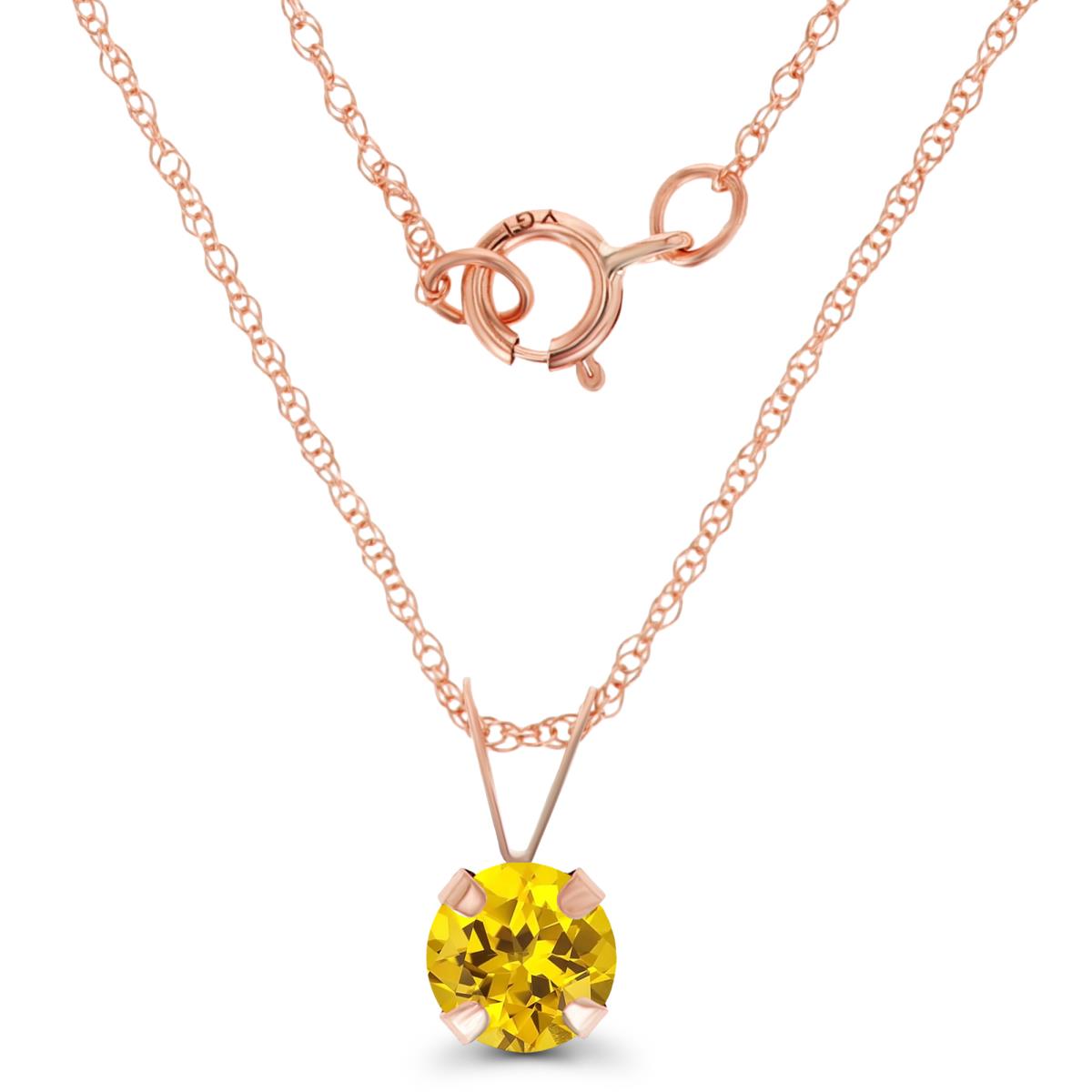 14K Rose Gold 5mm Round Cr Yellow Sapphire 18" Rope Chain Necklace
