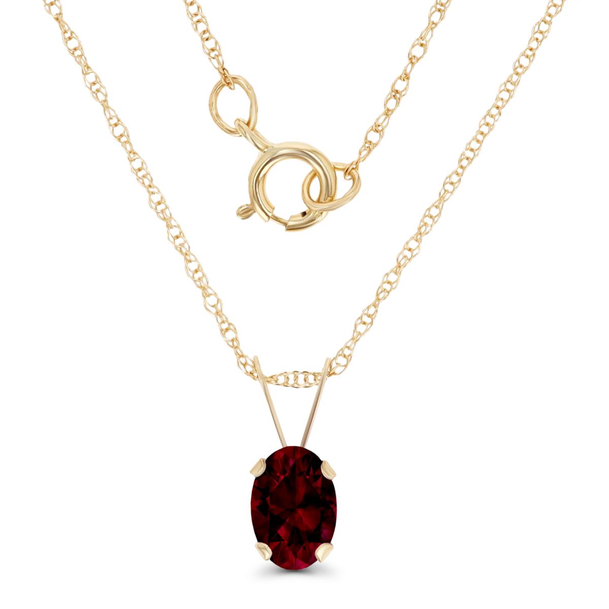 14K Yellow Gold 6x4mm Oval Garnet 18" Rope Chain Necklace