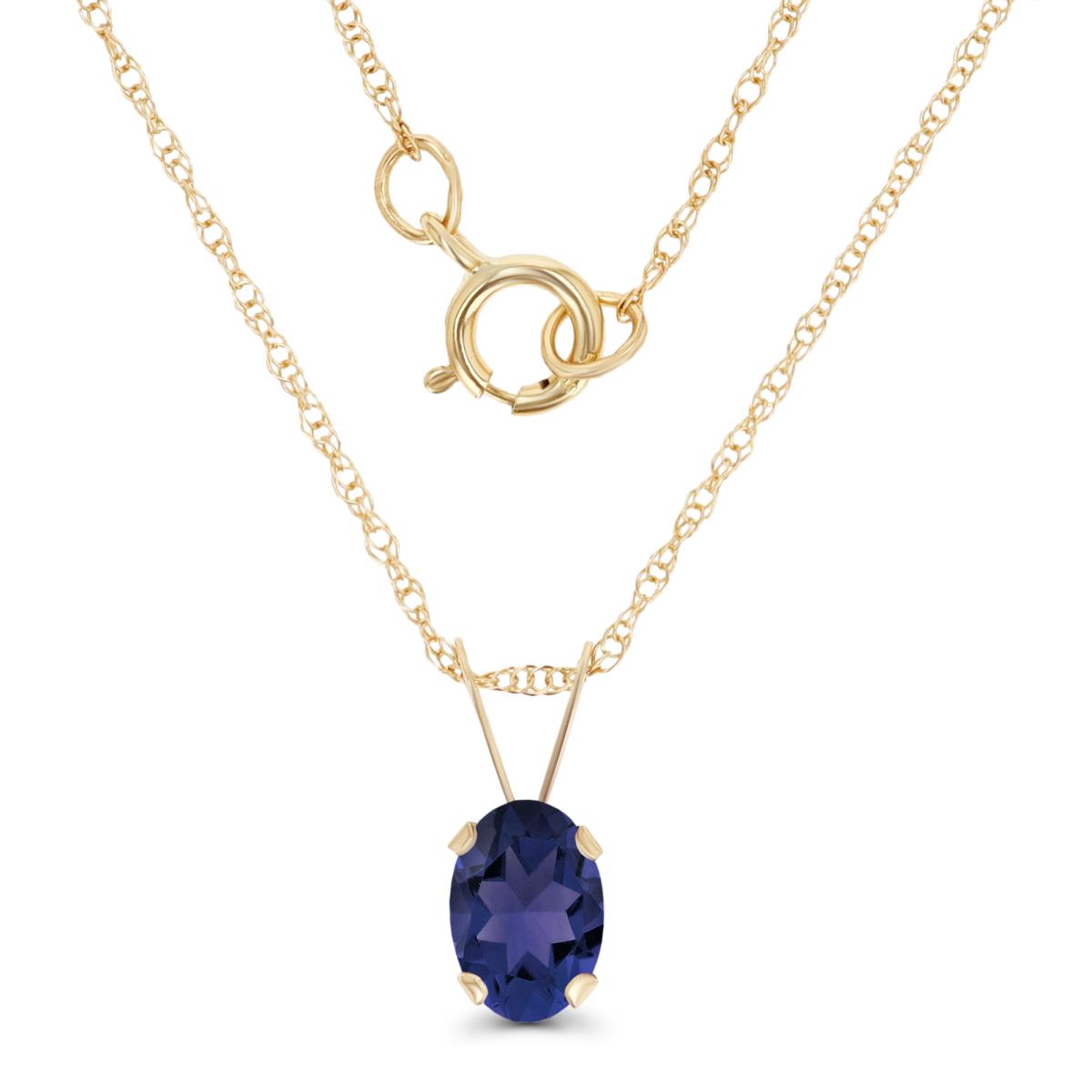 14K Yellow Gold 6x4mm Oval Iolite 18" Rope Chain Necklace