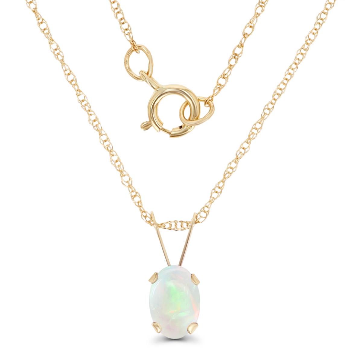 14K Yellow Gold 6x4mm Oval Opal 18" Rope Chain Necklace