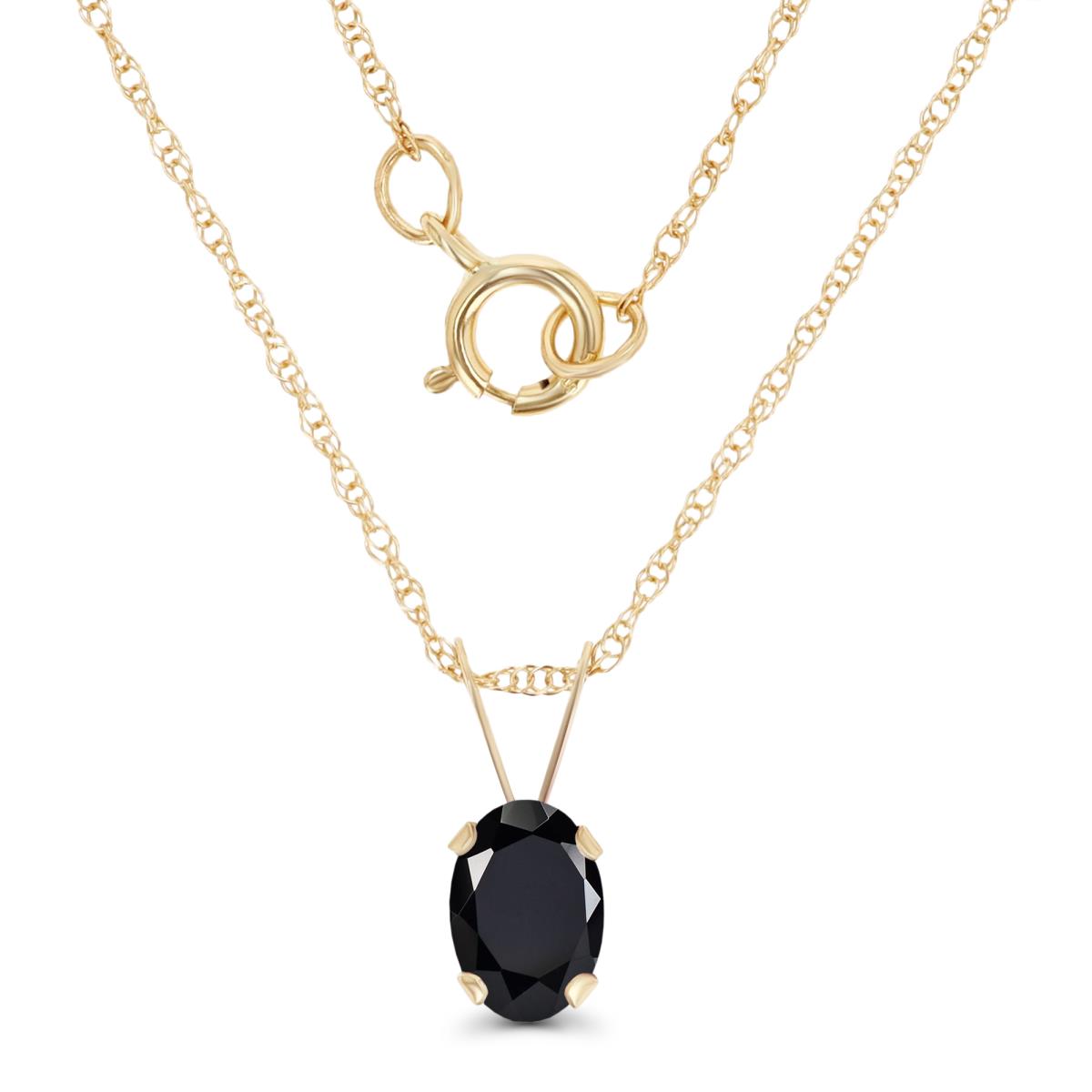 14K Yellow Gold 6x4mm Oval Onyx 18" Rope Chain Necklace