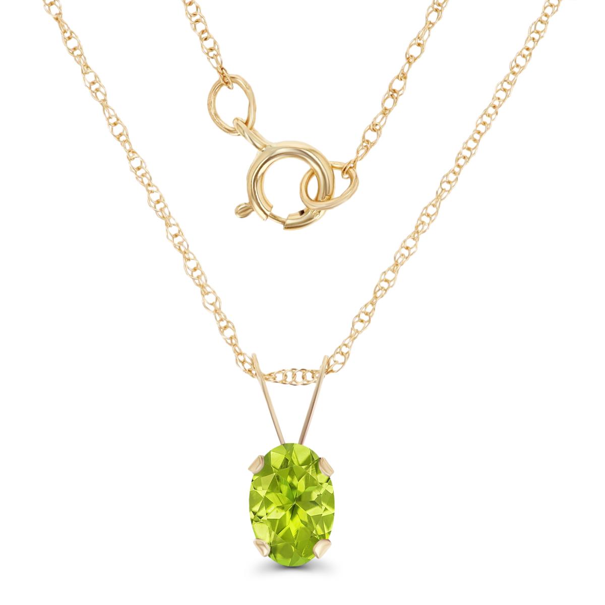 14K Yellow Gold 6x4mm Oval Peridot 18" Rope Chain Necklace