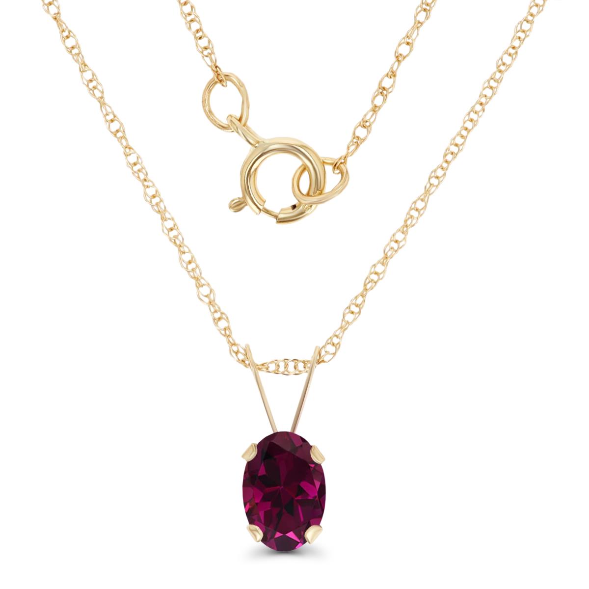 14K Yellow Gold 6x4mm Oval Rhodolite 18" Rope Chain Necklace