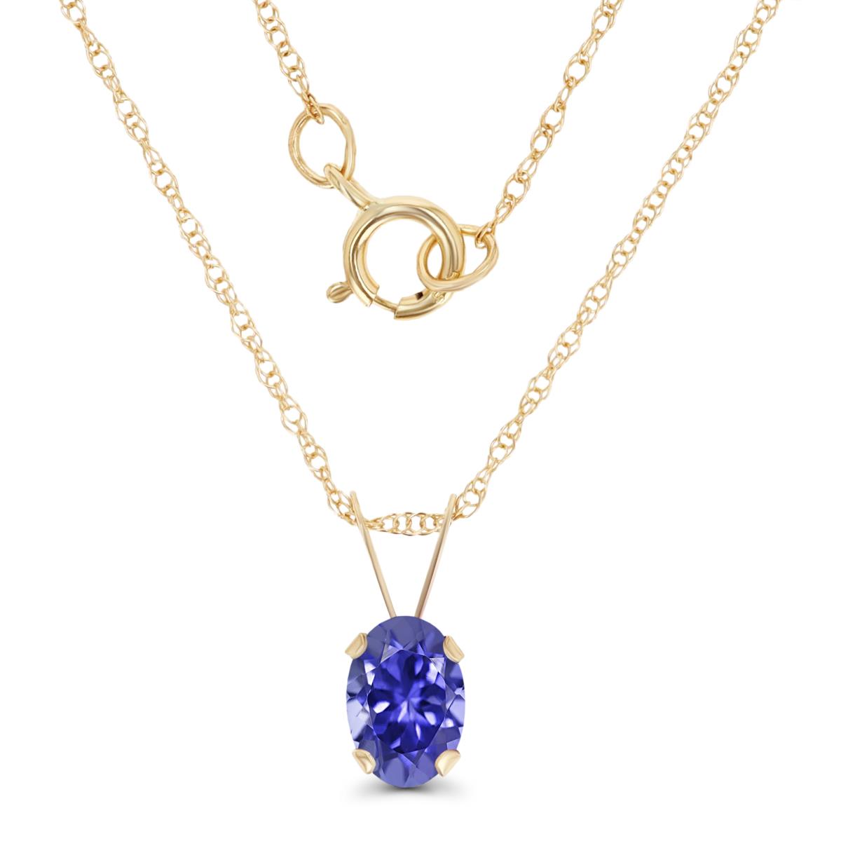 14K Yellow Gold 6x4mm Oval Tanzanite 18" Rope Chain Necklace