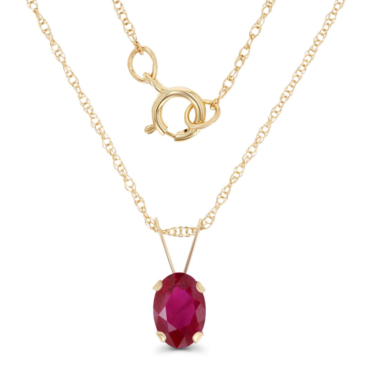 14K Yellow Gold 6x4mm Oval Glass Filled Ruby 18" Rope Chain Necklace