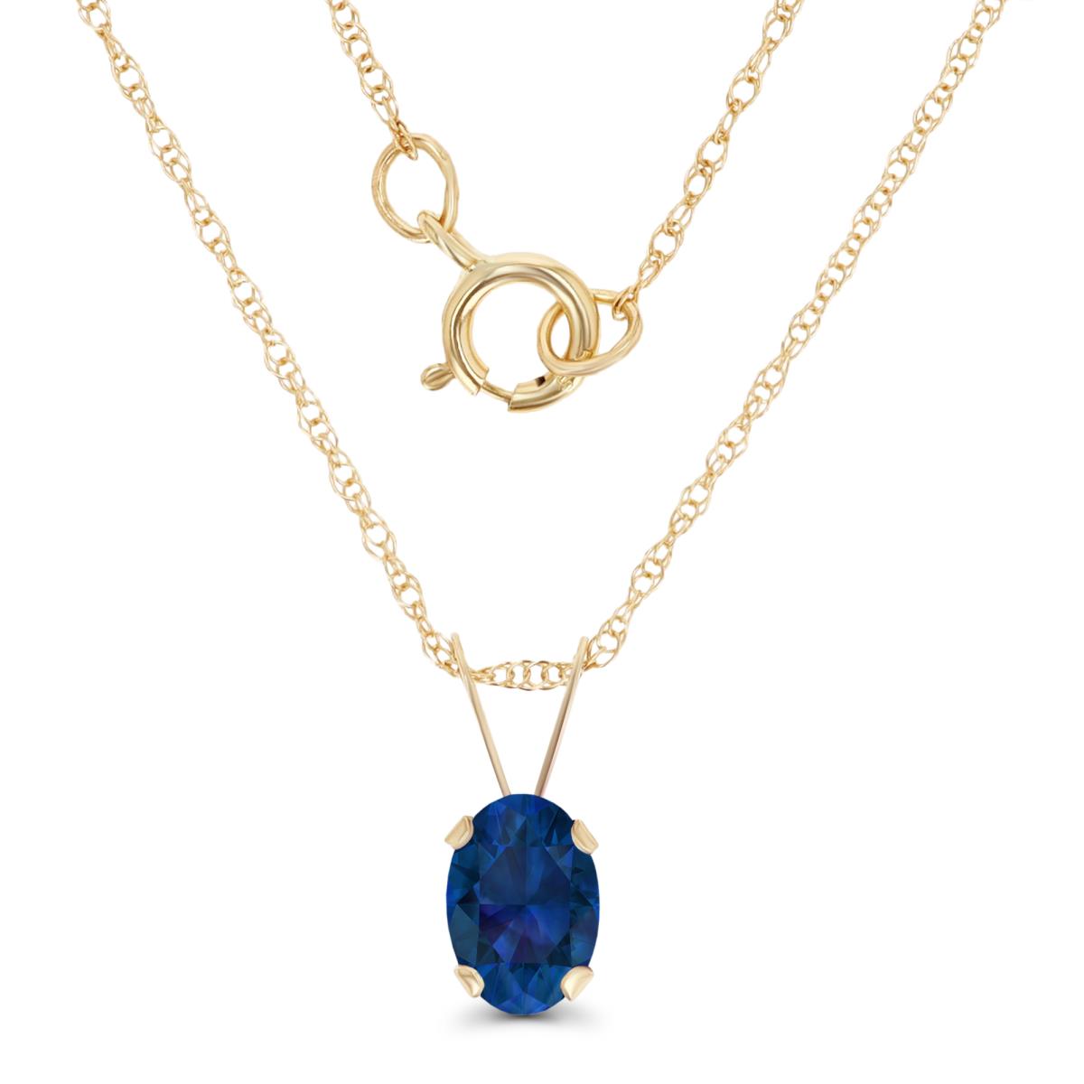 14K Yellow Gold 6x4mm Oval Cr Blue Sapphire 18" Rope Chain Necklace