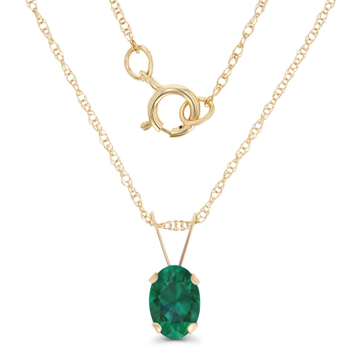 14K Yellow Gold 6x4mm Oval Cr Emerald 18" Rope Chain Necklace