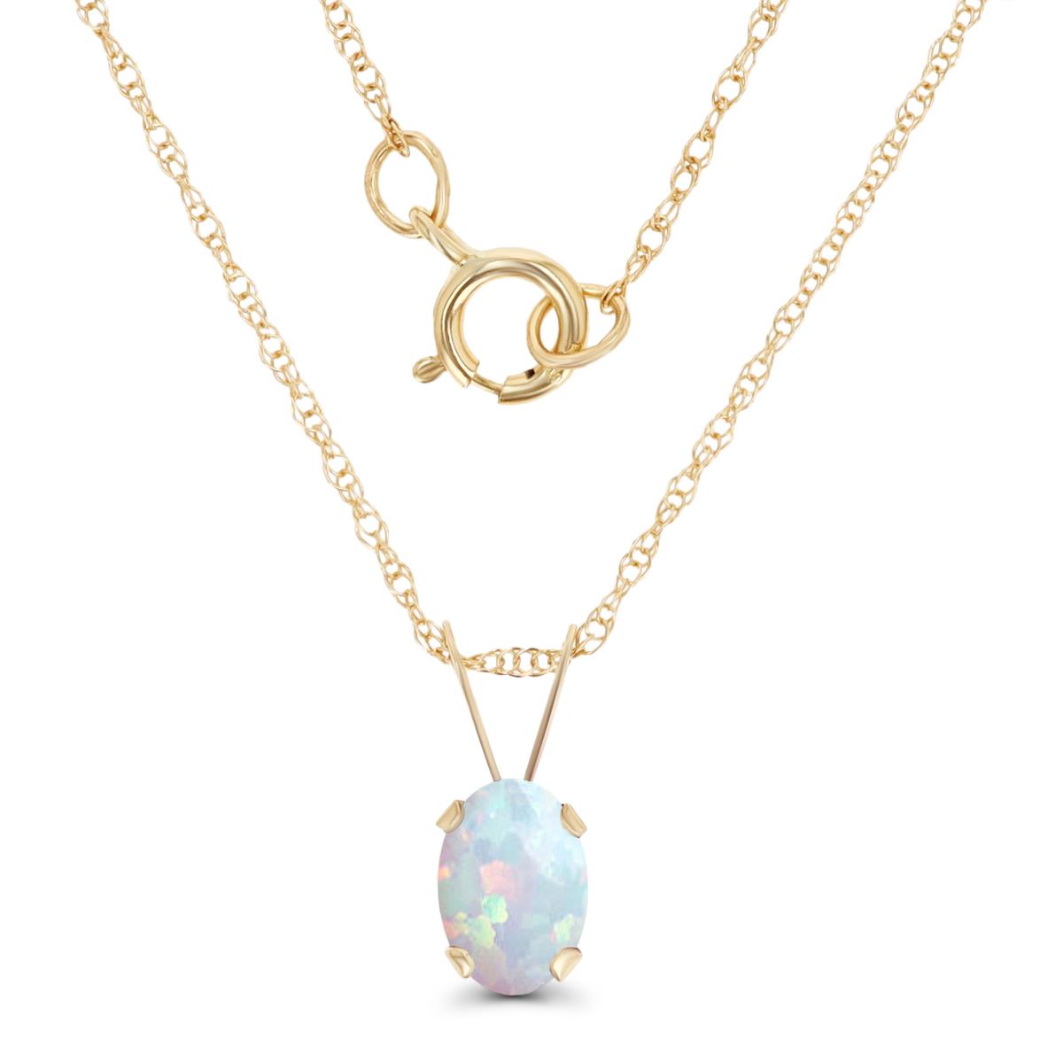 14K Yellow Gold 6x4mm Oval Cr Opal 18" Rope Chain Necklace