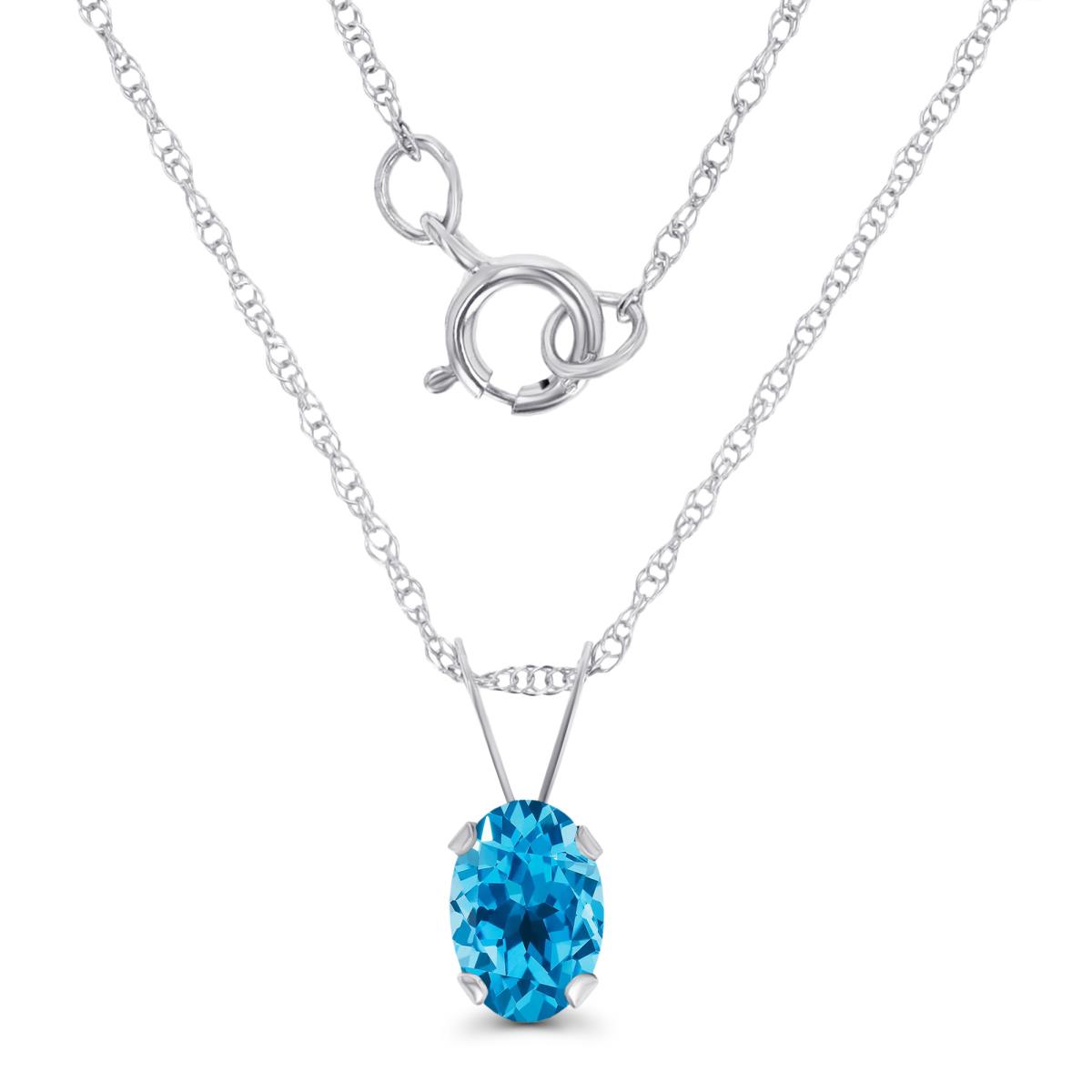 14K White Gold 6x4mm Oval Swiss Blue Topaz 18" Rope Chain Necklace