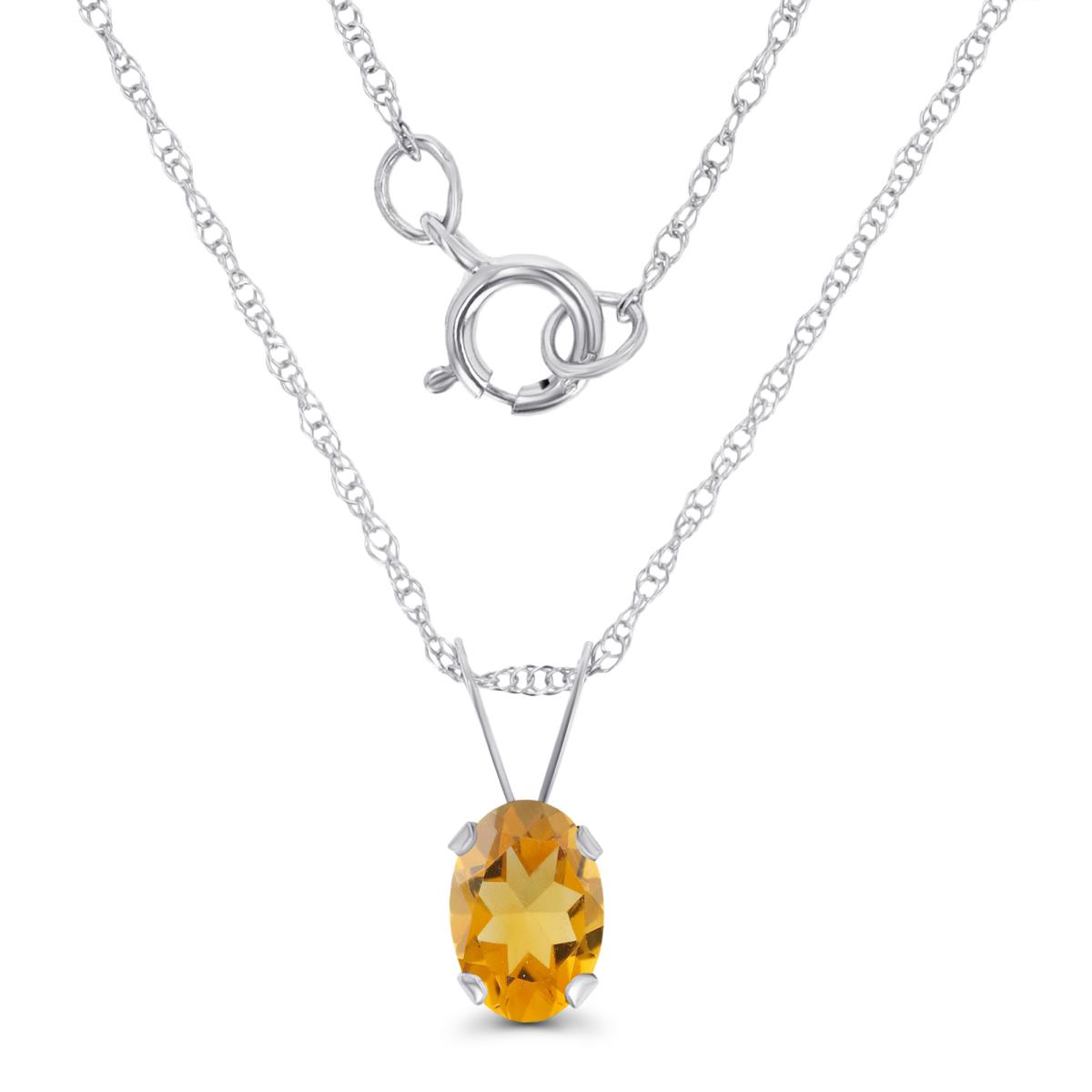 14K White Gold 6x4mm Oval Citrine 18" Rope Chain Necklace