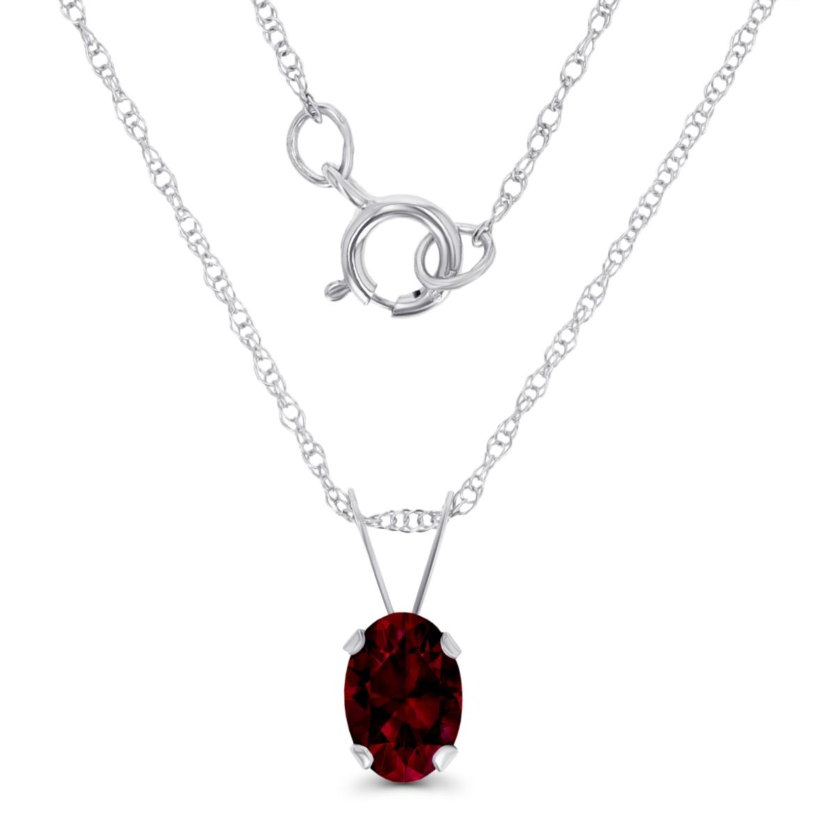 14K White Gold 6x4mm Oval Garnet 18" Rope Chain Necklace