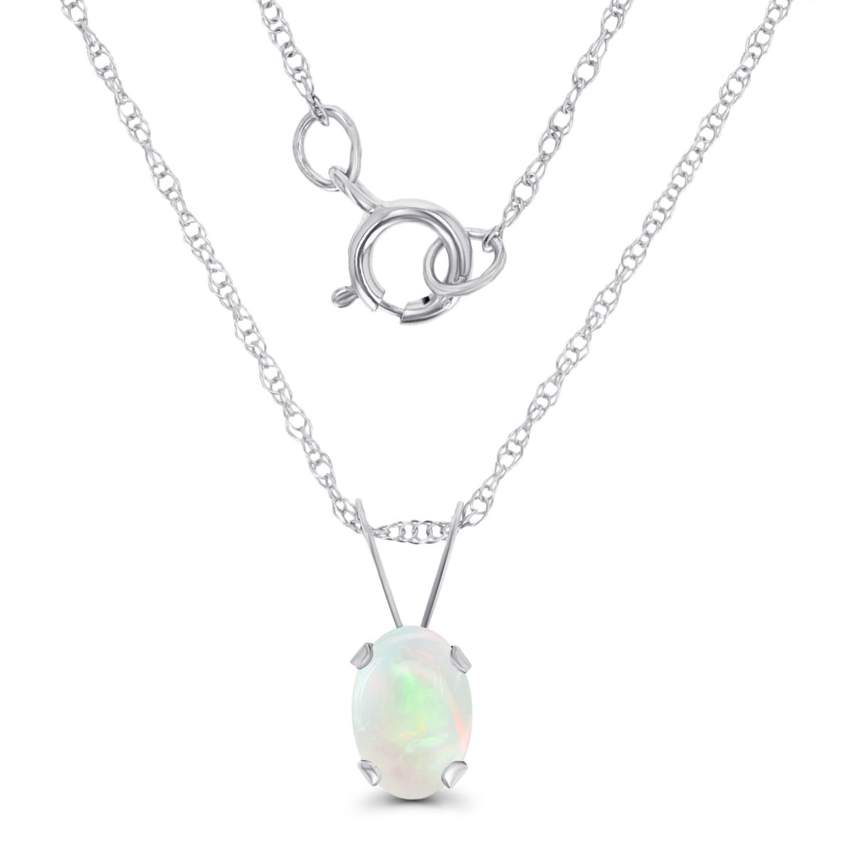 14K White Gold 6x4mm Oval Opal 18" Rope Chain Necklace