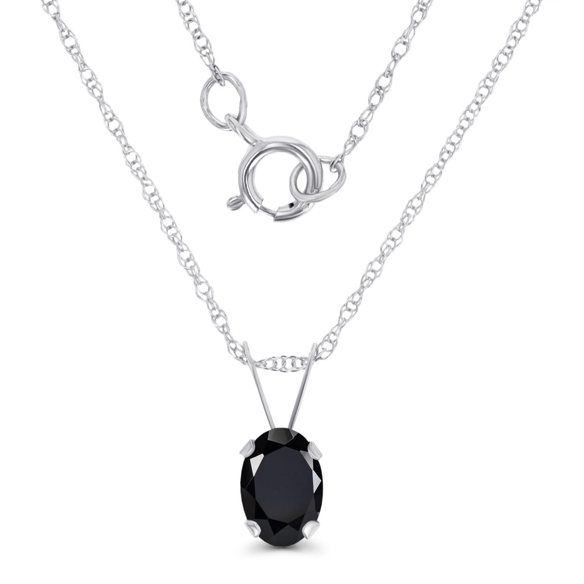 14K White Gold 6x4mm Oval Onyx 18" Rope Chain Necklace
