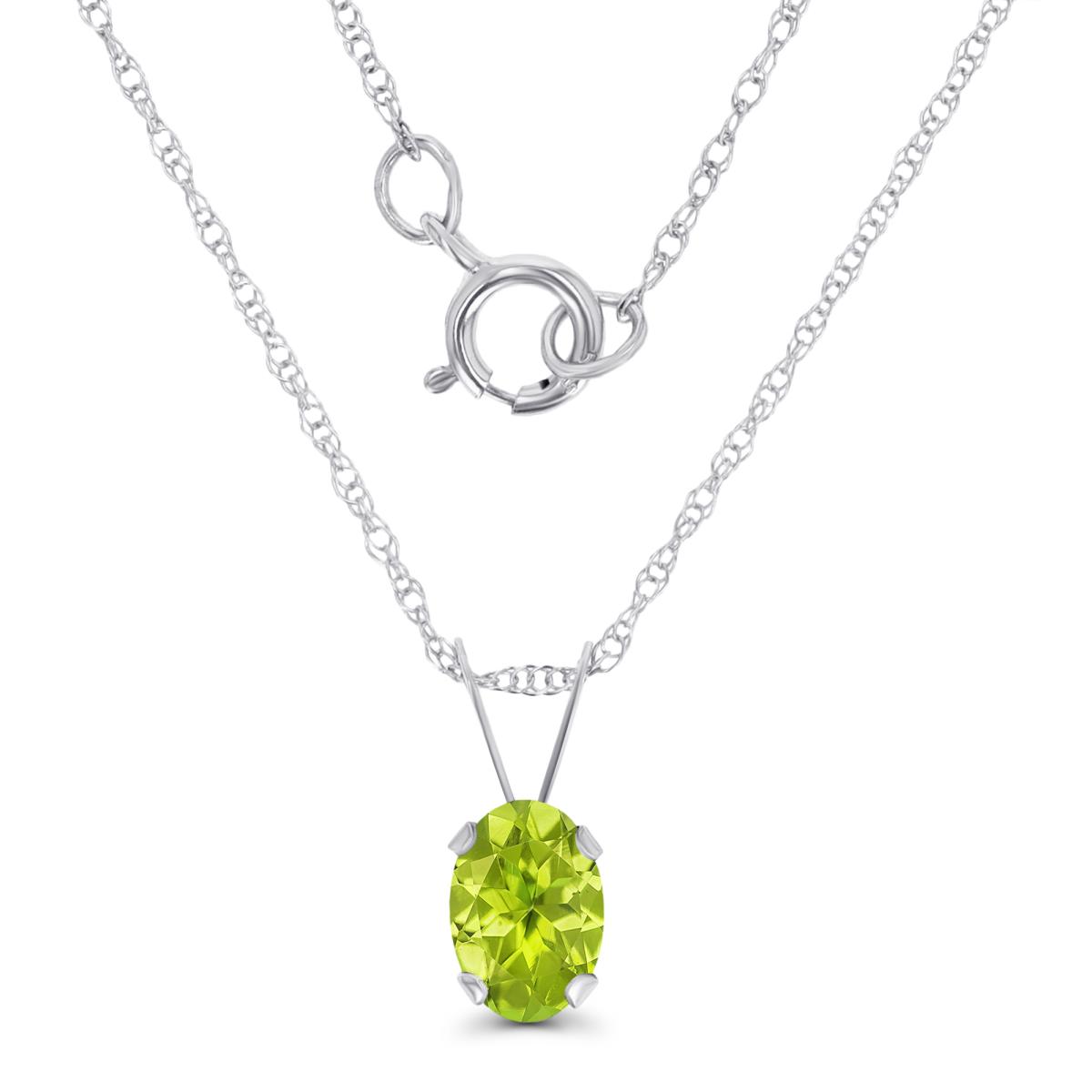 14K White Gold 6x4mm Oval Peridot 18" Rope Chain Necklace