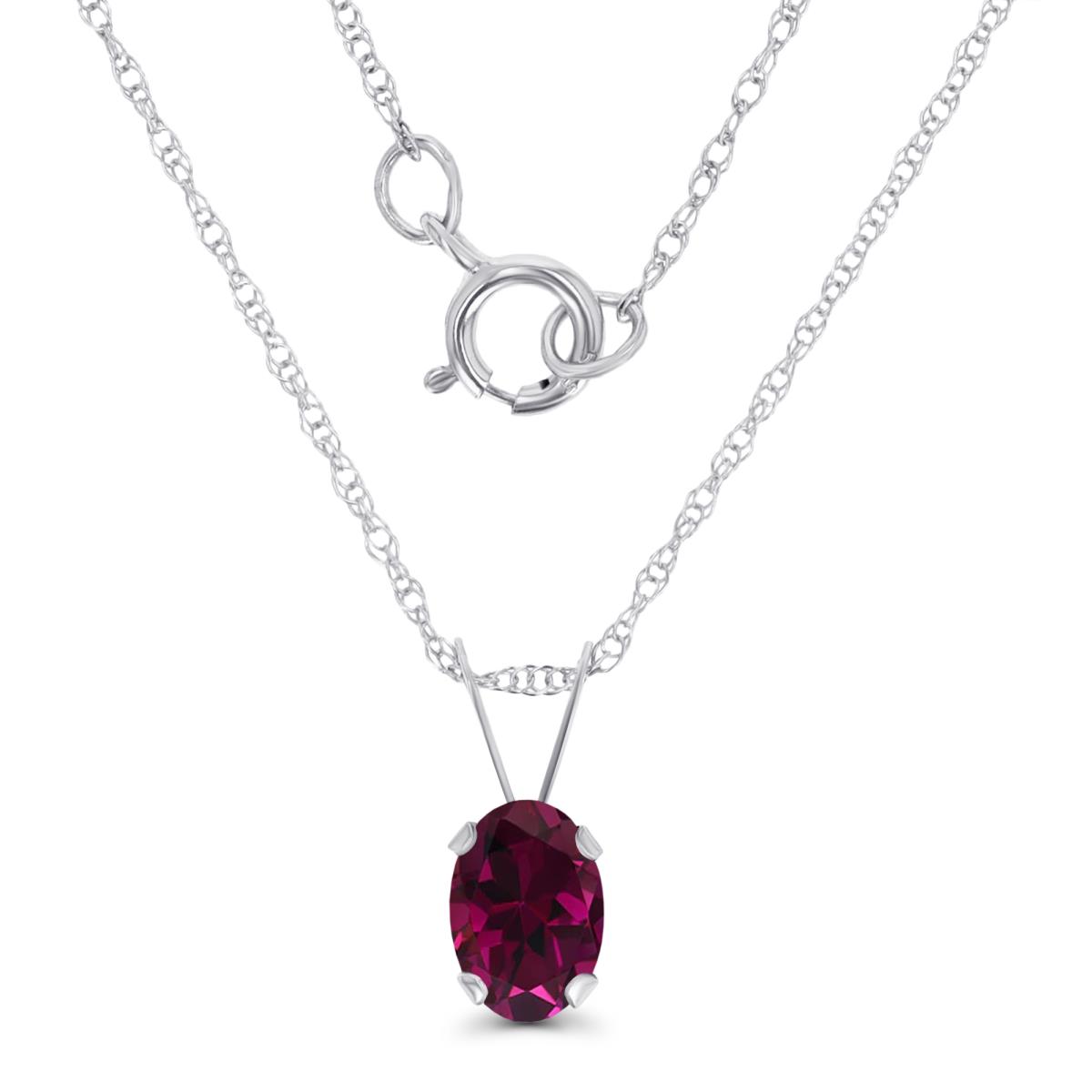 14K White Gold 6x4mm Oval Rhodolite 18" Rope Chain Necklace