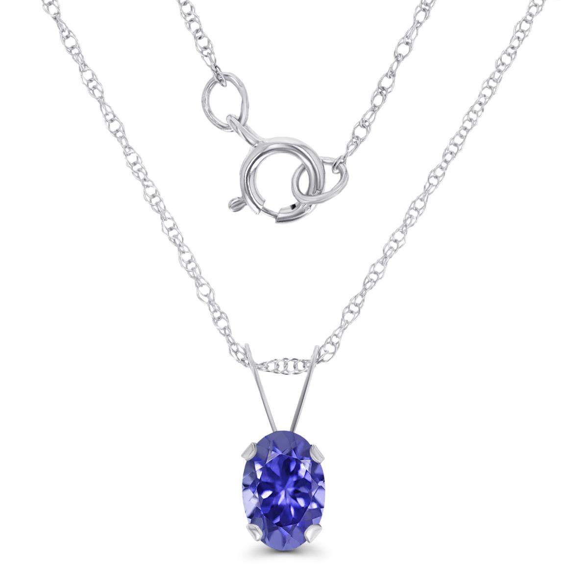 14K White Gold 6x4mm Oval Tanzanite 18" Rope Chain Necklace