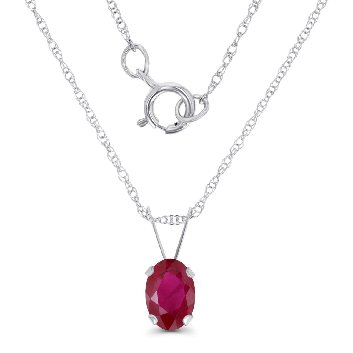 14K White Gold 6x4mm Oval Glass Filled Ruby 18" Rope Chain Necklace