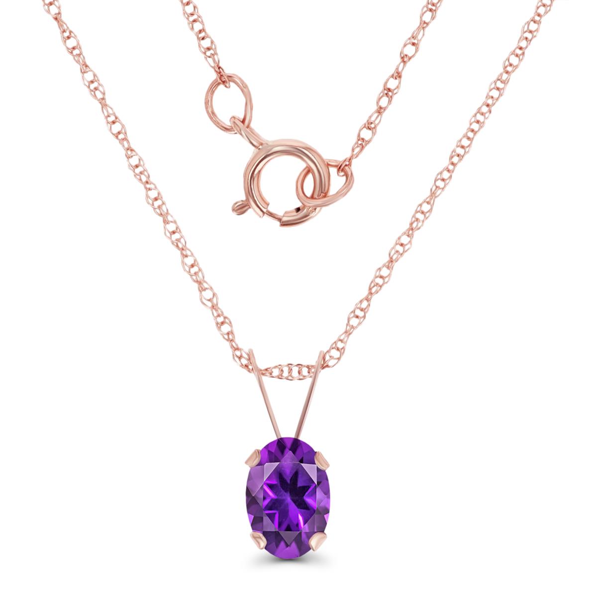 14K Rose Gold 6x4mm Oval Amethyst 18" Rope Chain Necklace