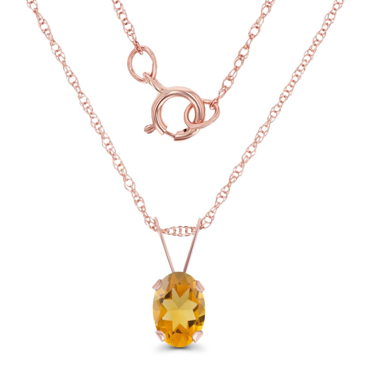 14K Rose Gold 6x4mm Oval Citrine 18" Rope Chain Necklace