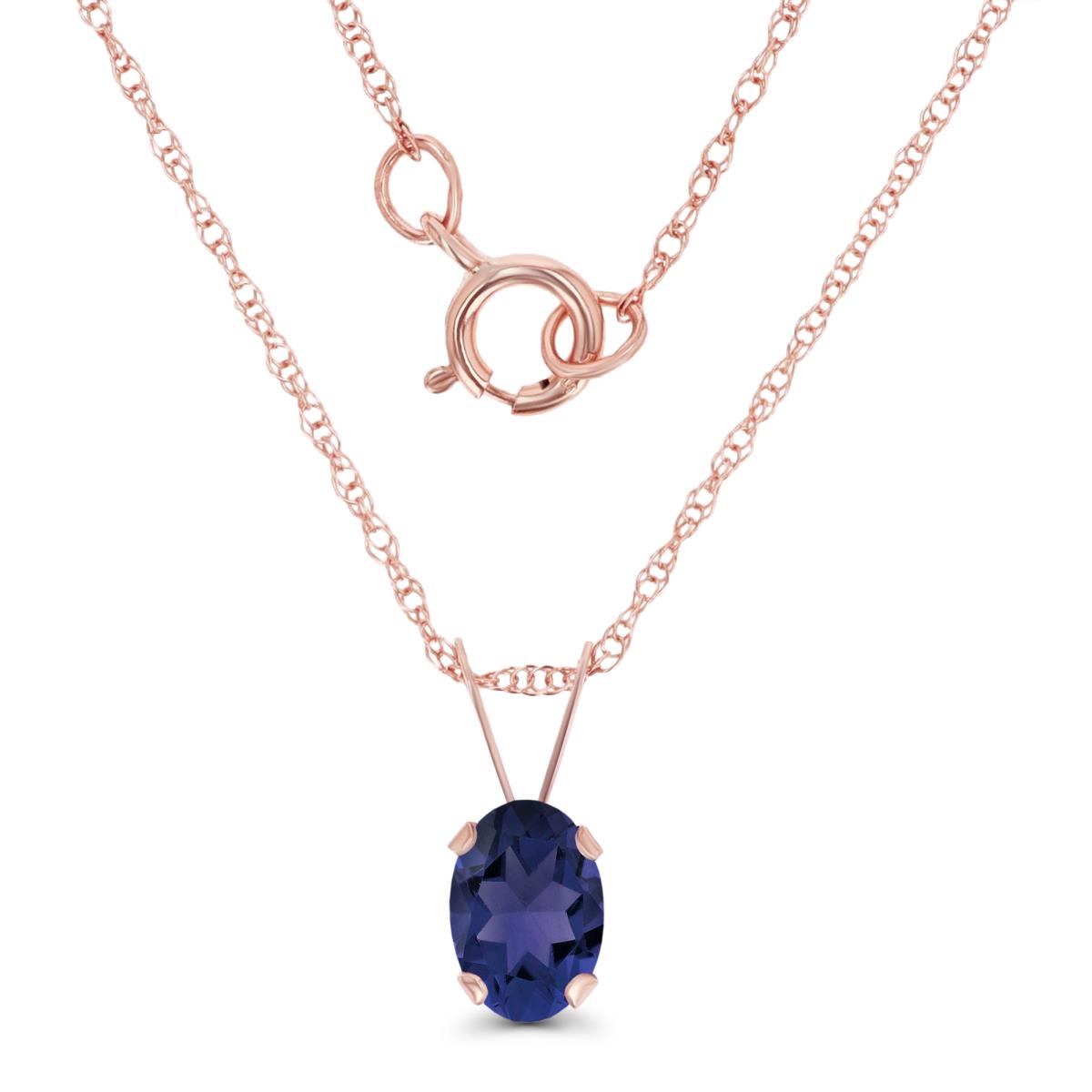 14K Rose Gold 6x4mm Oval Iolite 18" Rope Chain Necklace
