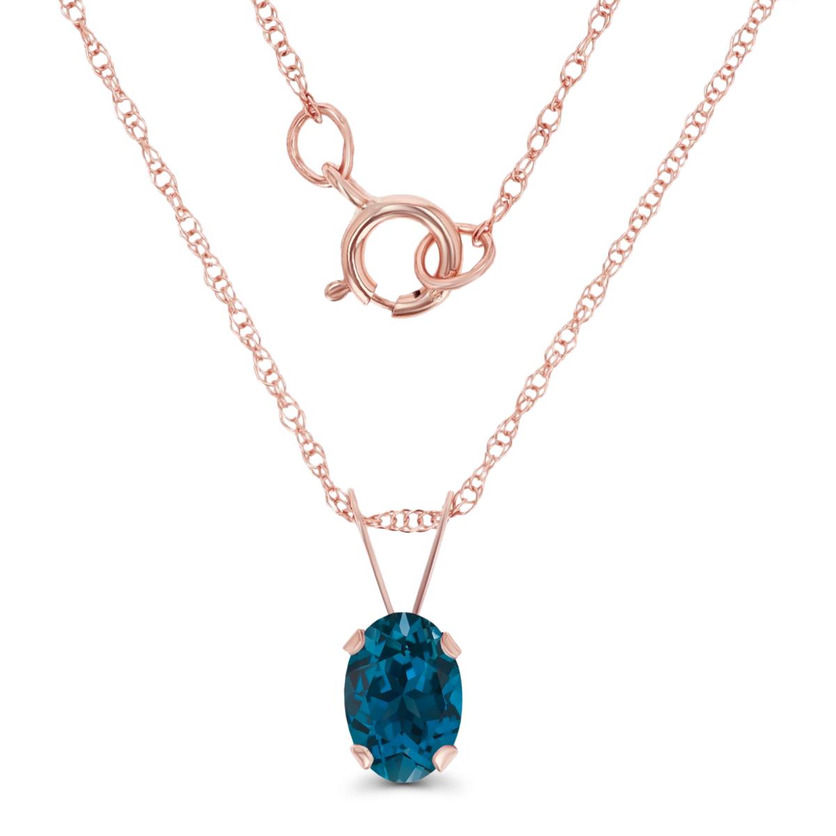 14K Rose Gold 6x4mm Oval London Blue Topaz 18" Rope Chain Necklace