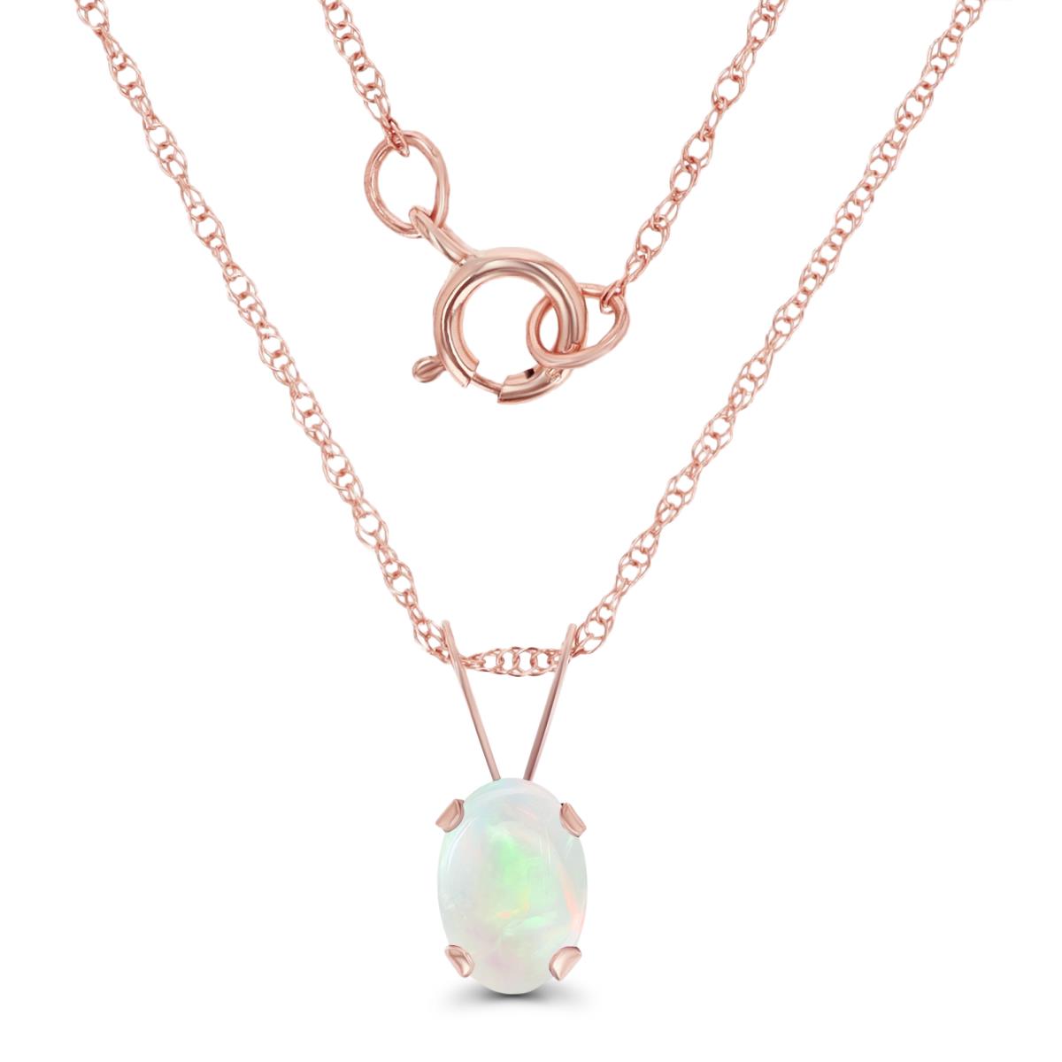 14K Rose Gold 6x4mm Oval Opal 18" Rope Chain Necklace