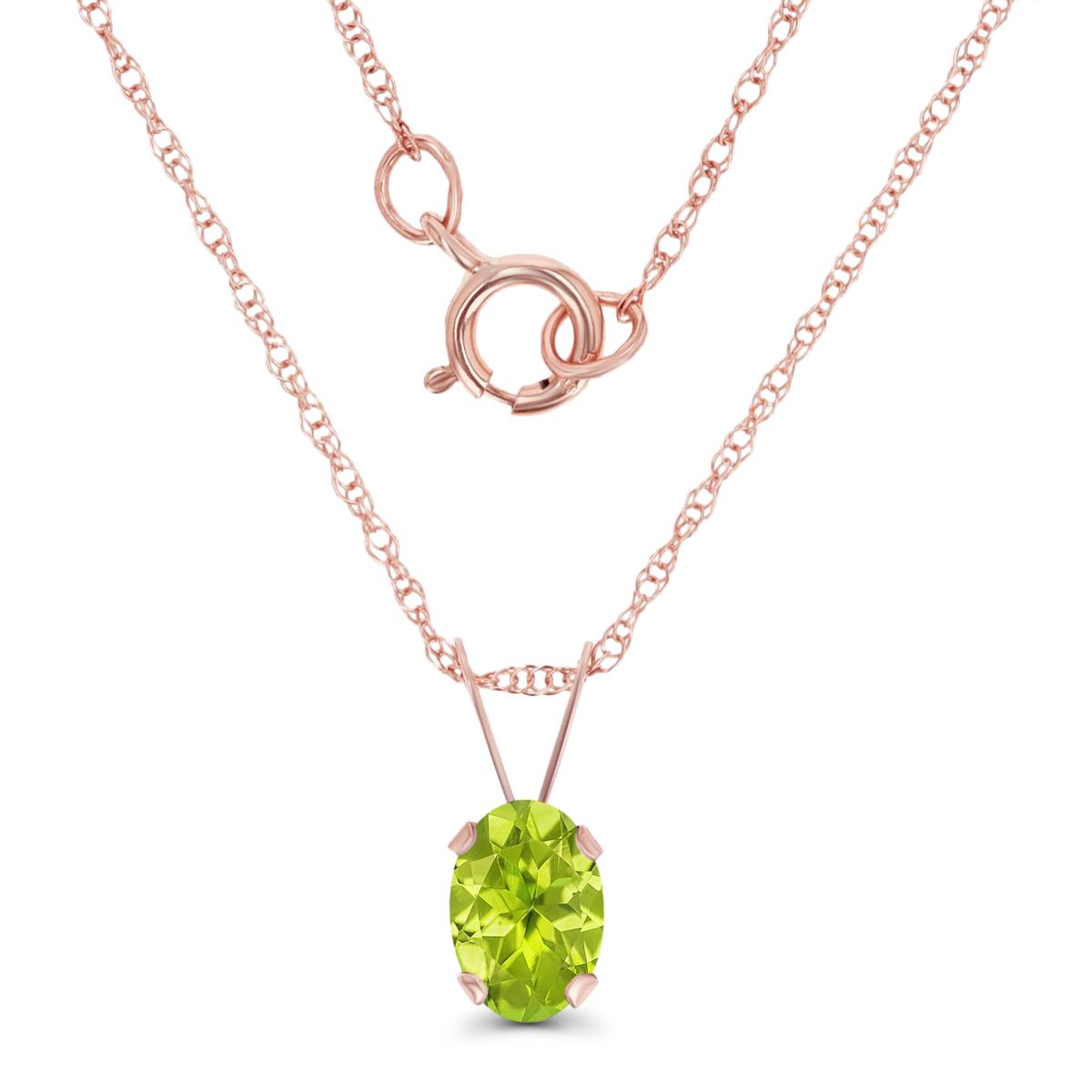 14K Rose Gold 6x4mm Oval Peridot 18" Rope Chain Necklace