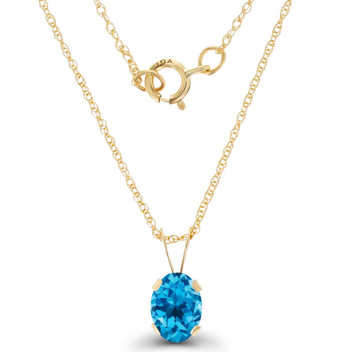 14K Yellow Gold 7x5mm Oval Swiss Blue Topaz 18" Rope Chain Necklace
