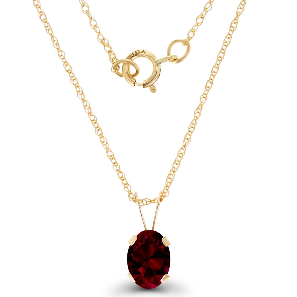 14K Yellow Gold 7x5mm Oval Garnet 18" Rope Chain Necklace
