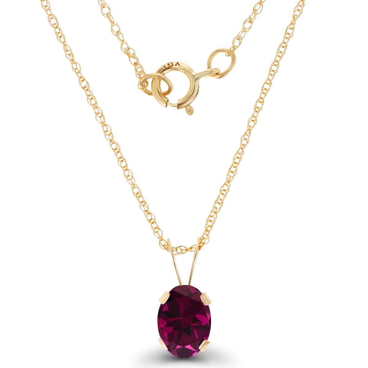 14K Yellow Gold 7x5mm Oval Rhodolite 18" Rope Chain Necklace