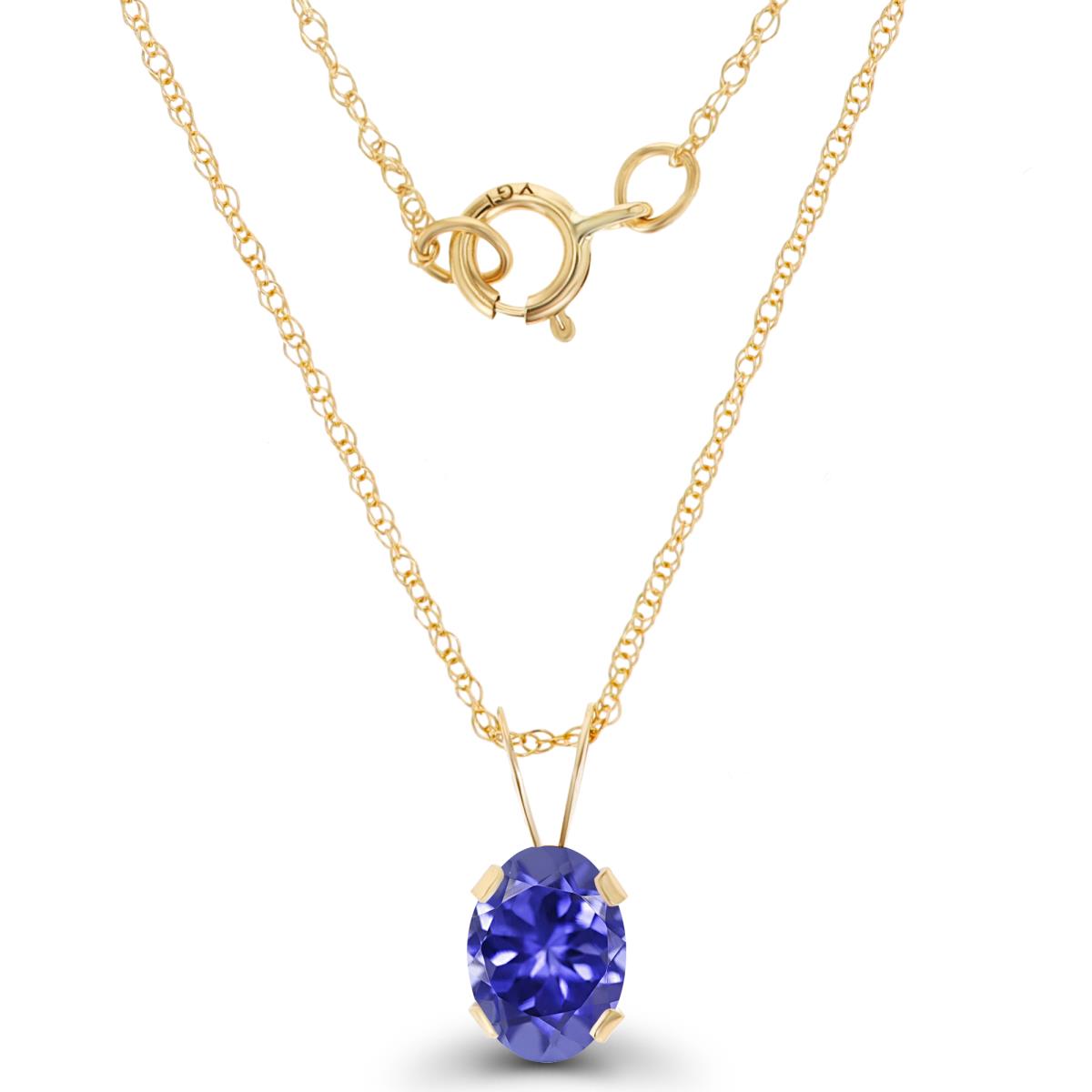 14K Yellow Gold 7x5mm Oval Tanzanite 18" Rope Chain Necklace
