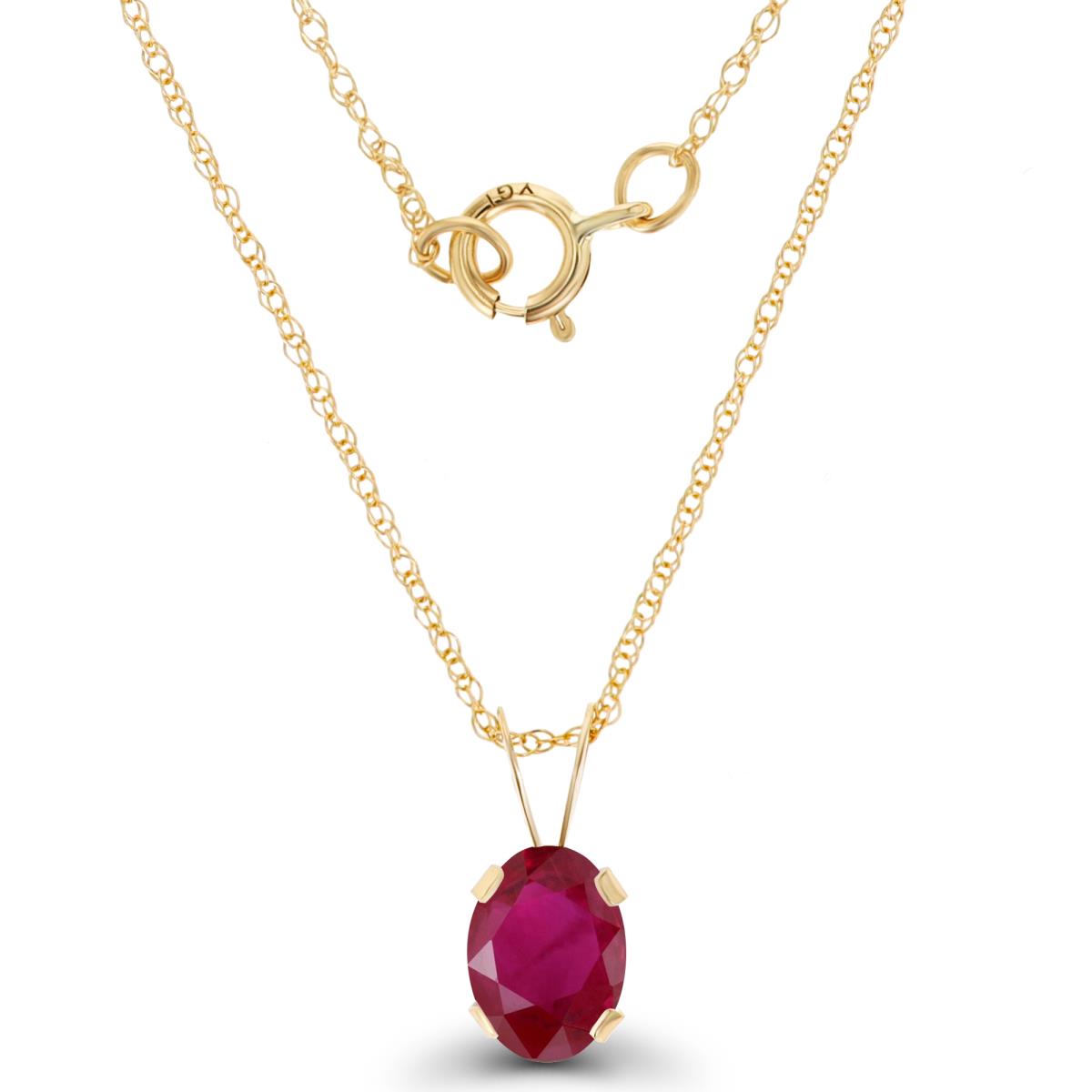 14K Yellow Gold 7x5mm Oval Glass Filled Ruby 18" Rope Chain Necklace