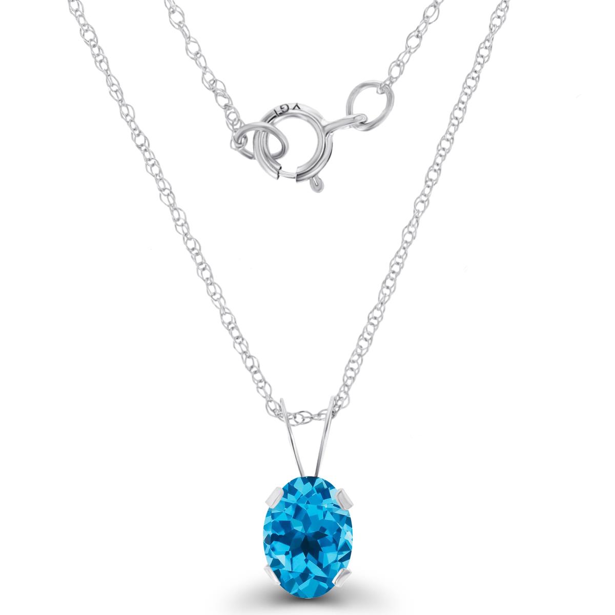 14K White Gold 7x5mm Oval Swiss Blue Topaz 18" Rope Chain Necklace