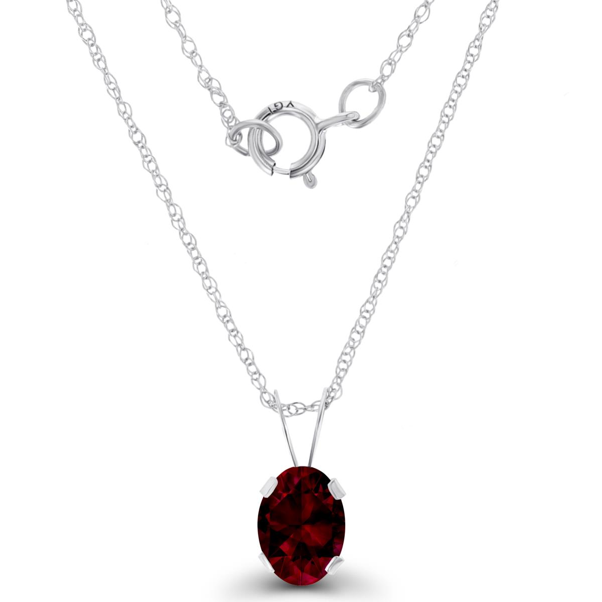 14K White Gold 7x5mm Oval Garnet 18" Rope Chain Necklace