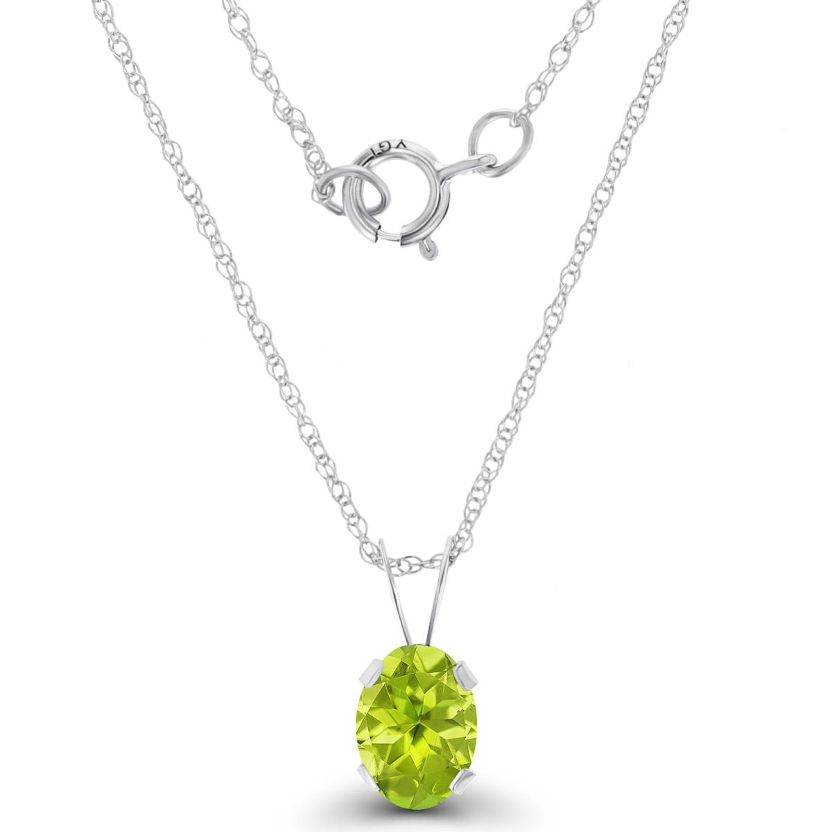 14K White Gold 7x5mm Oval Peridot 18" Rope Chain Necklace