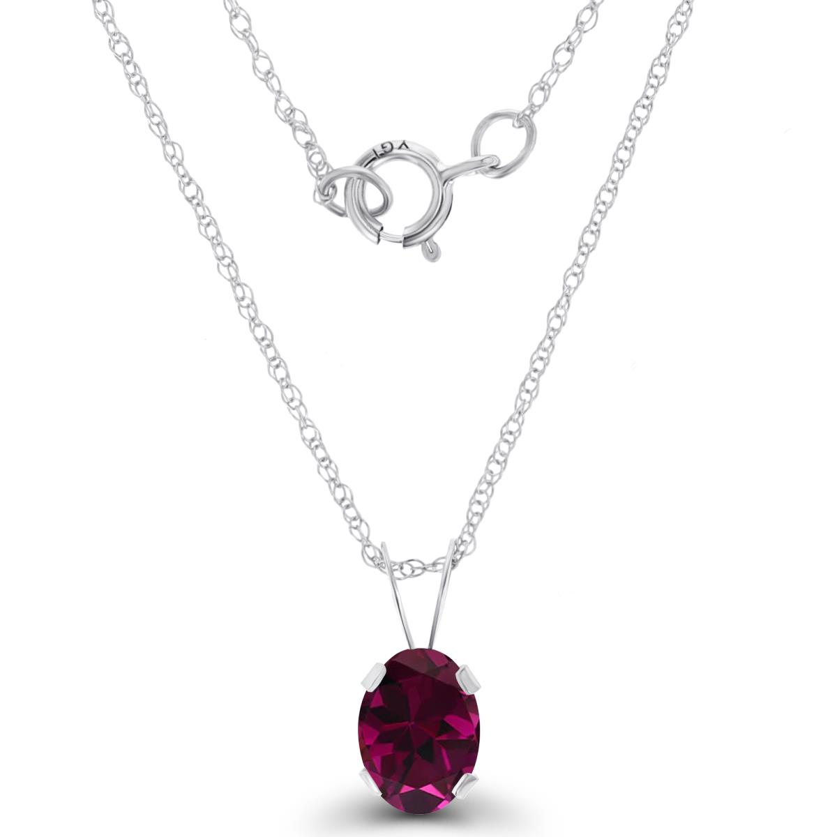 14K White Gold 7x5mm Oval Rhodolite 18" Rope Chain Necklace