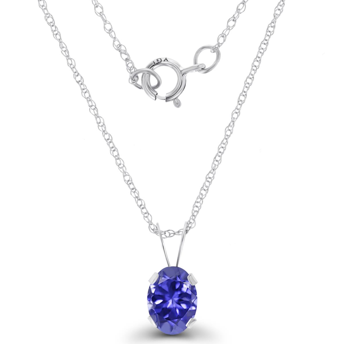 14K White Gold 7x5mm Oval Tanzanite 18" Rope Chain Necklace