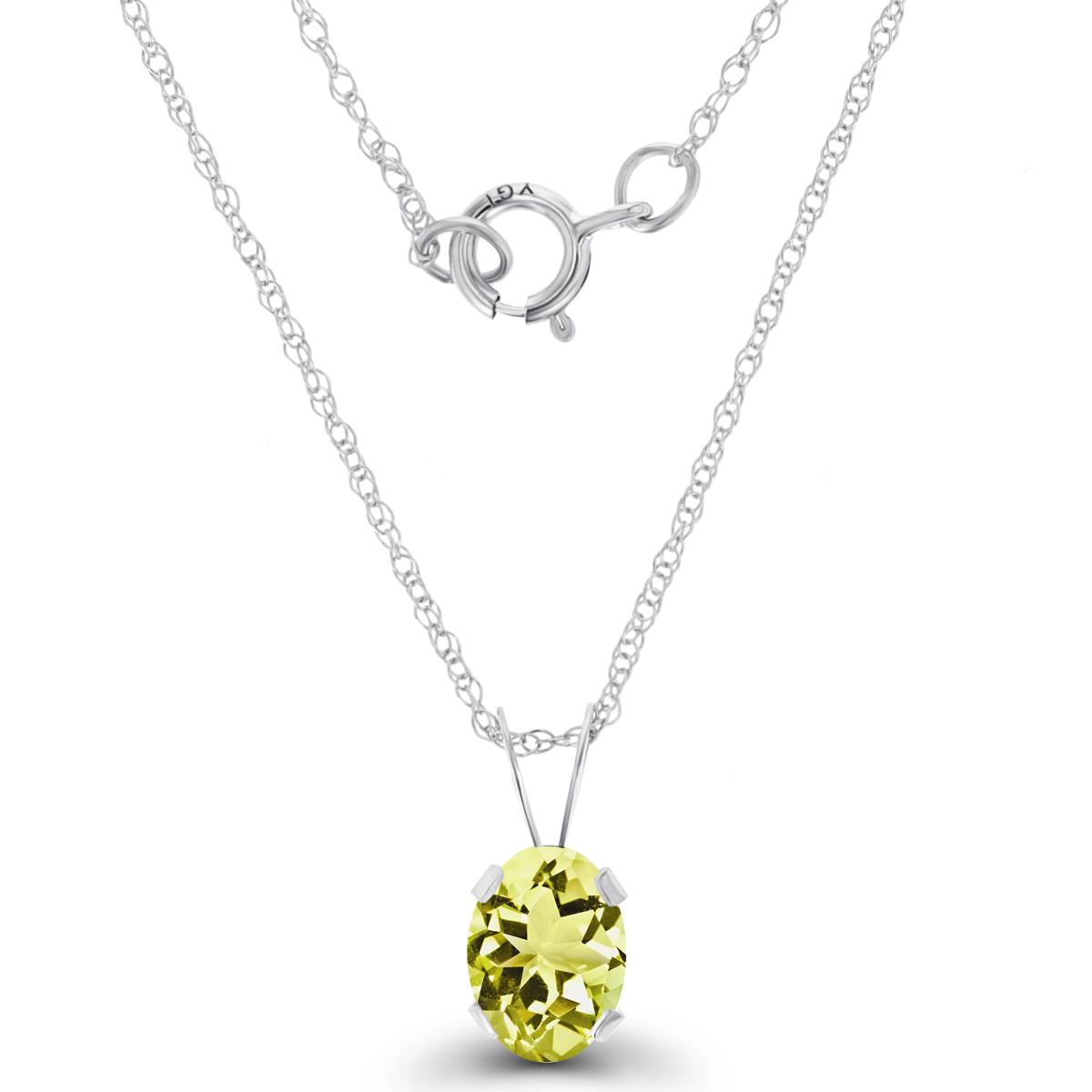 14K White Gold 7x5mm Oval Lemon Quartz 18" Rope Chain Necklace
