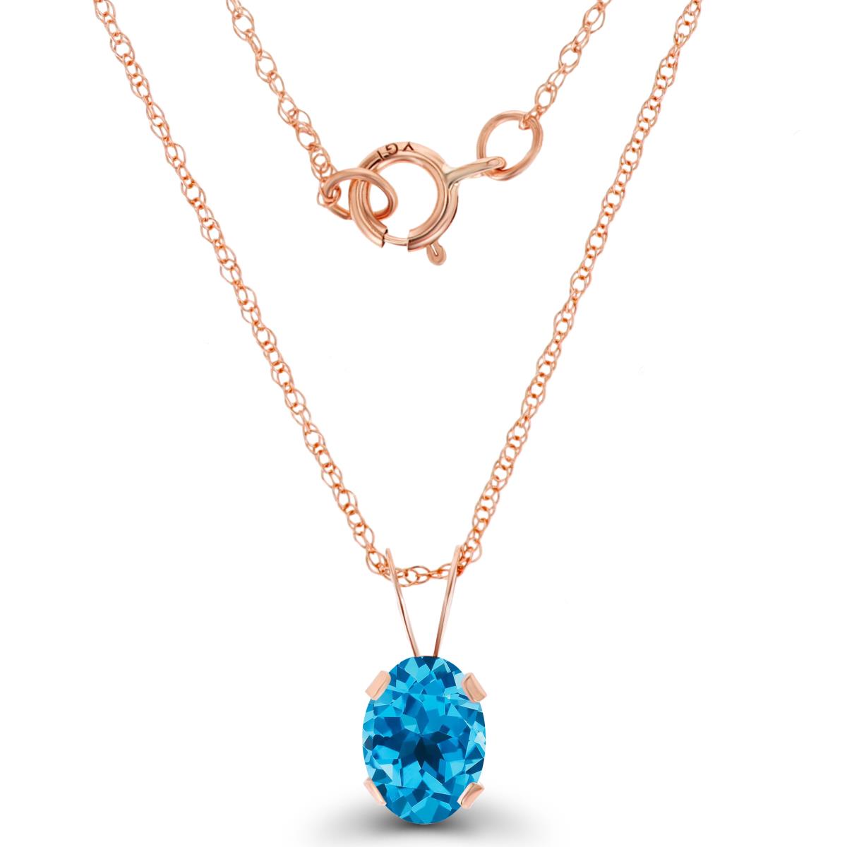 14K Rose Gold 7x5mm Oval Swiss Blue Topaz 18" Rope Chain Necklace