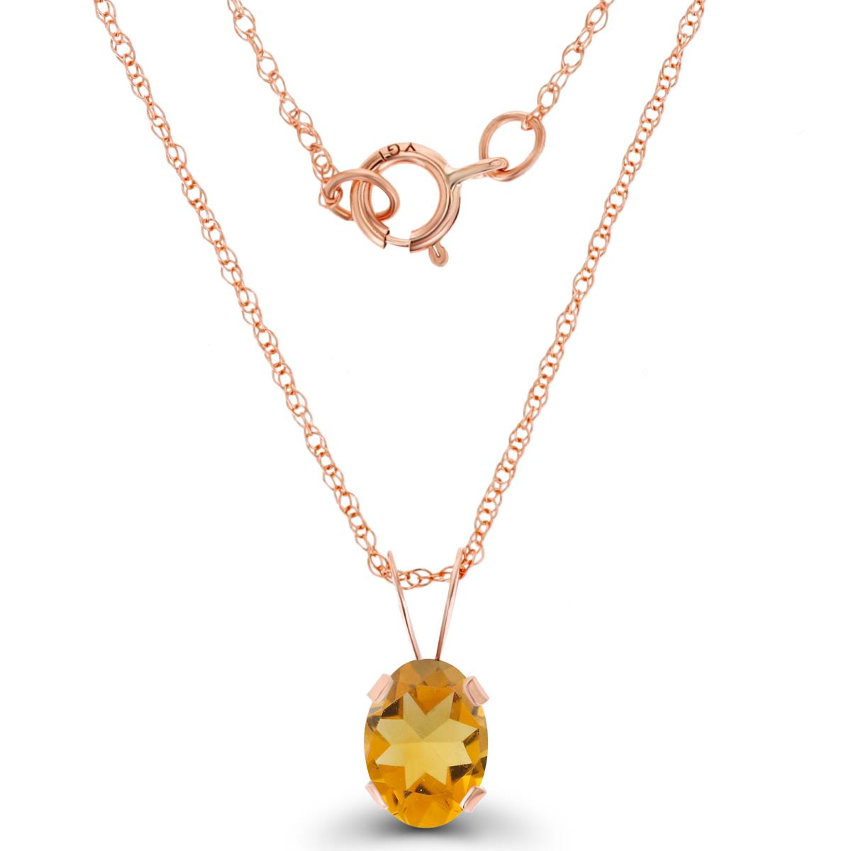 14K Rose Gold 7x5mm Oval Citrine 18" Rope Chain Necklace
