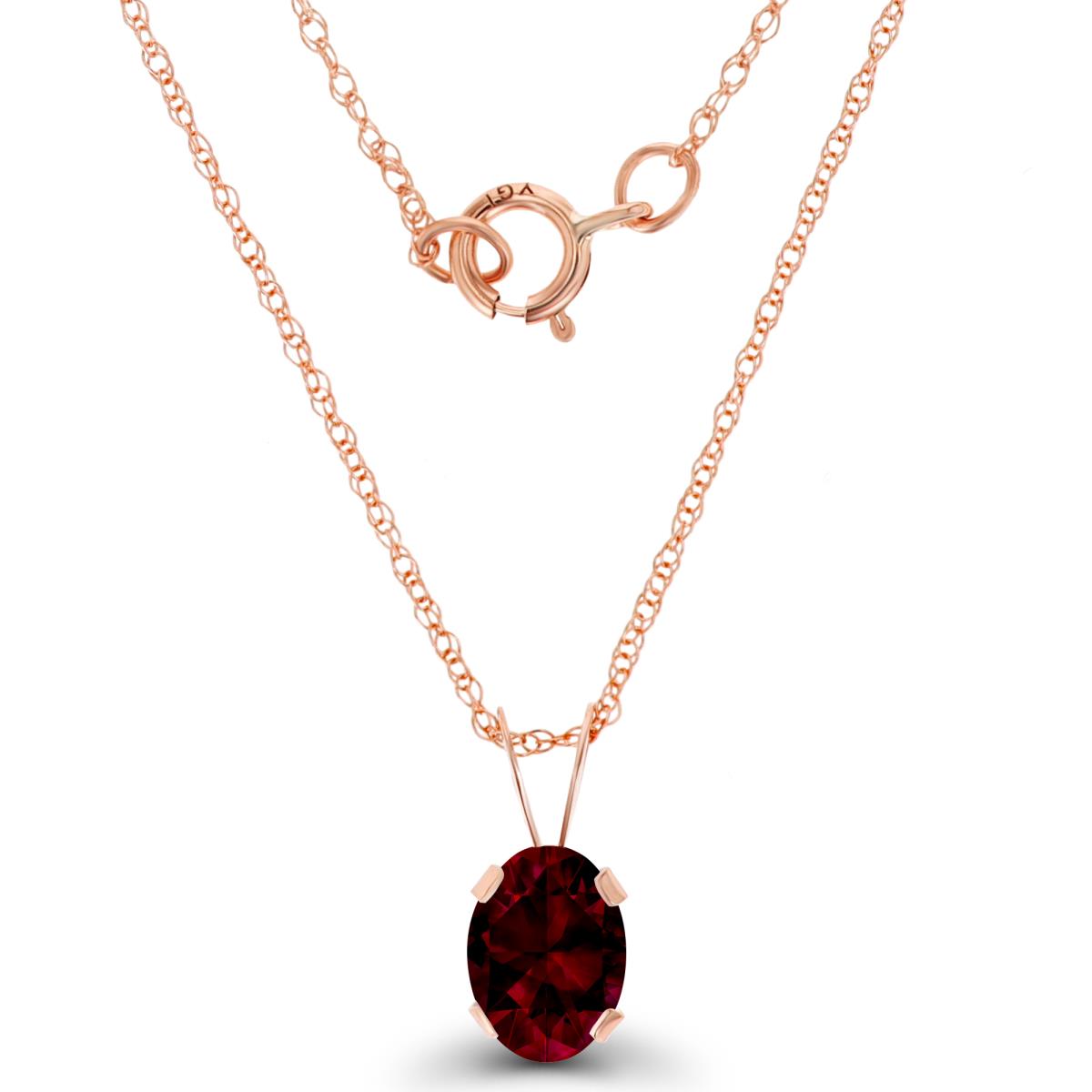 14K Rose Gold 7x5mm Oval Garnet 18" Rope Chain Necklace