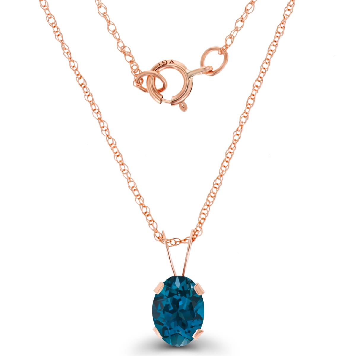 14K Rose Gold 7x5mm Oval London Blue Topaz 18" Rope Chain Necklace