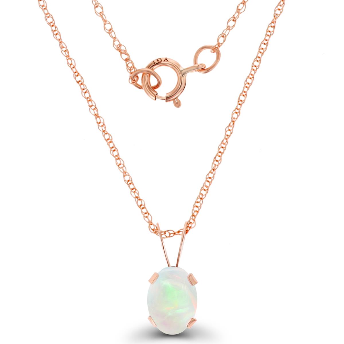 14K Rose Gold 7x5mm Oval Opal 18" Rope Chain Necklace
