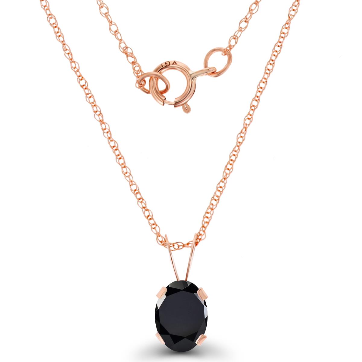 14K Rose Gold 7x5mm Oval Onyx 18" Rope Chain Necklace