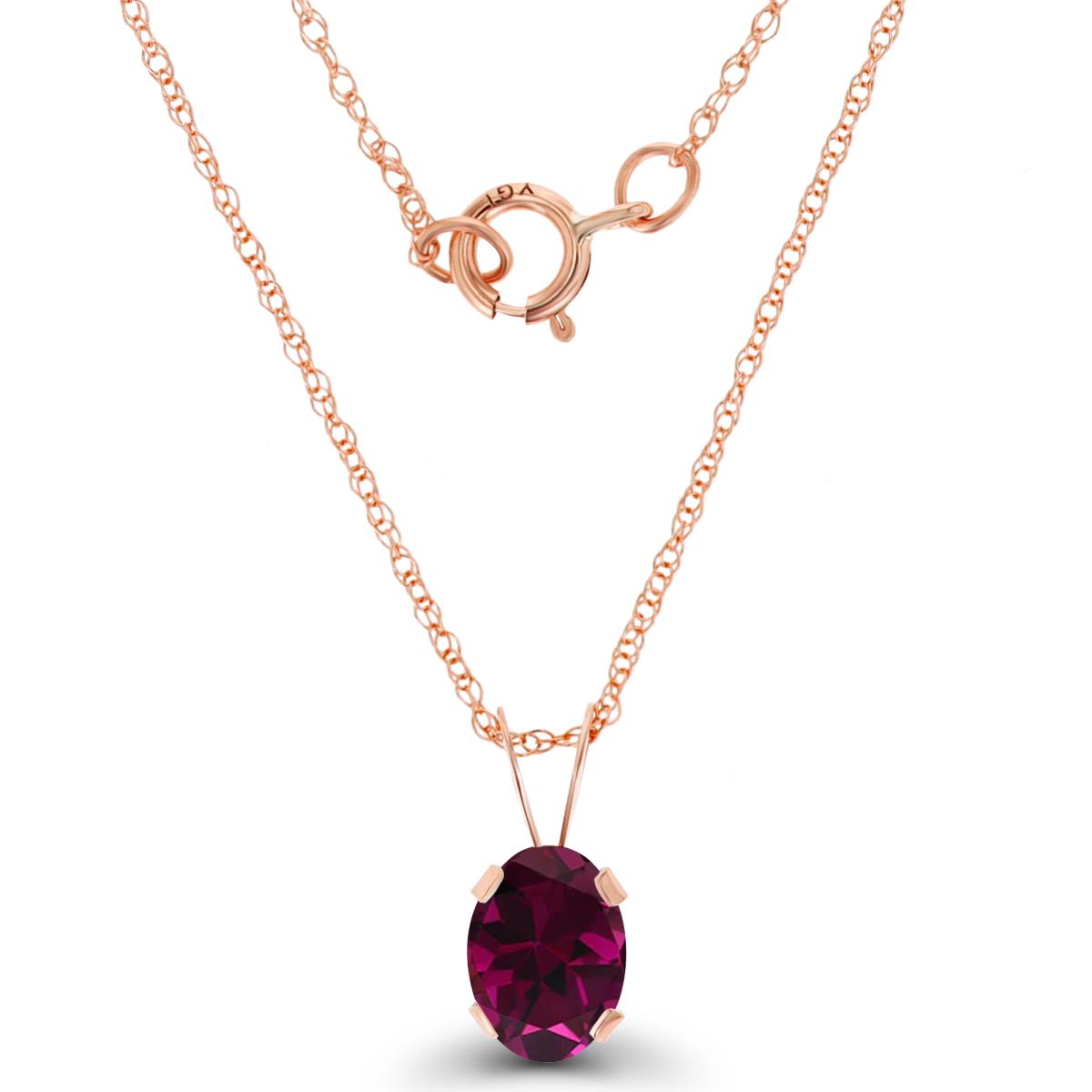 14K Rose Gold 7x5mm Oval Rhodolite 18" Rope Chain Necklace