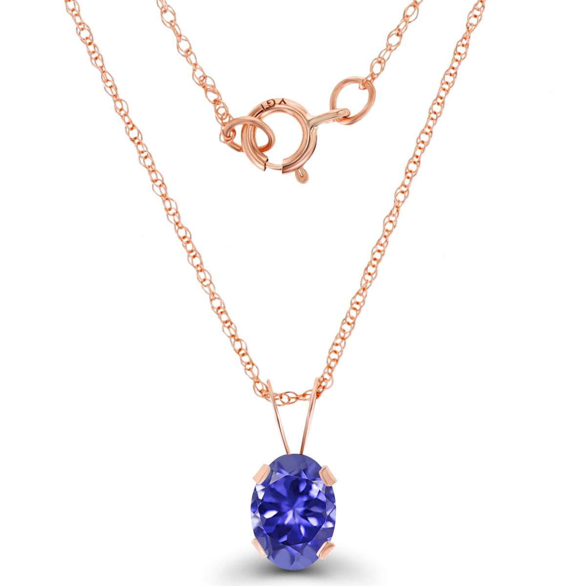 14K Rose Gold 7x5mm Oval Tanzanite 18" Rope Chain Necklace