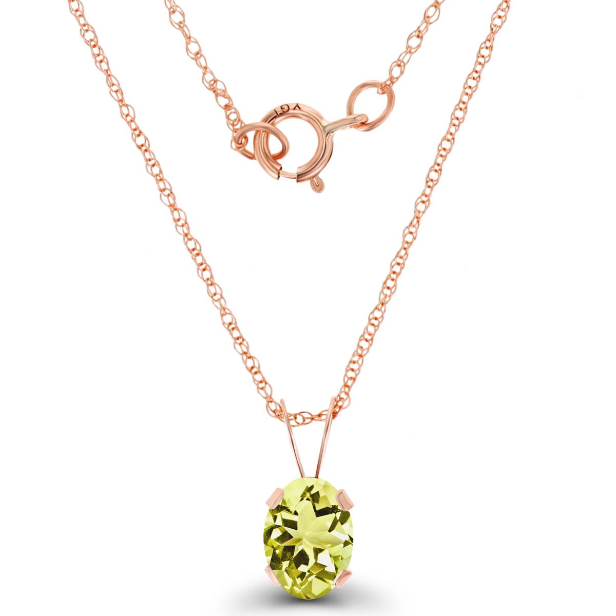 14K Rose Gold 7x5mm Oval Lemon Quartz 18" Rope Chain Necklace